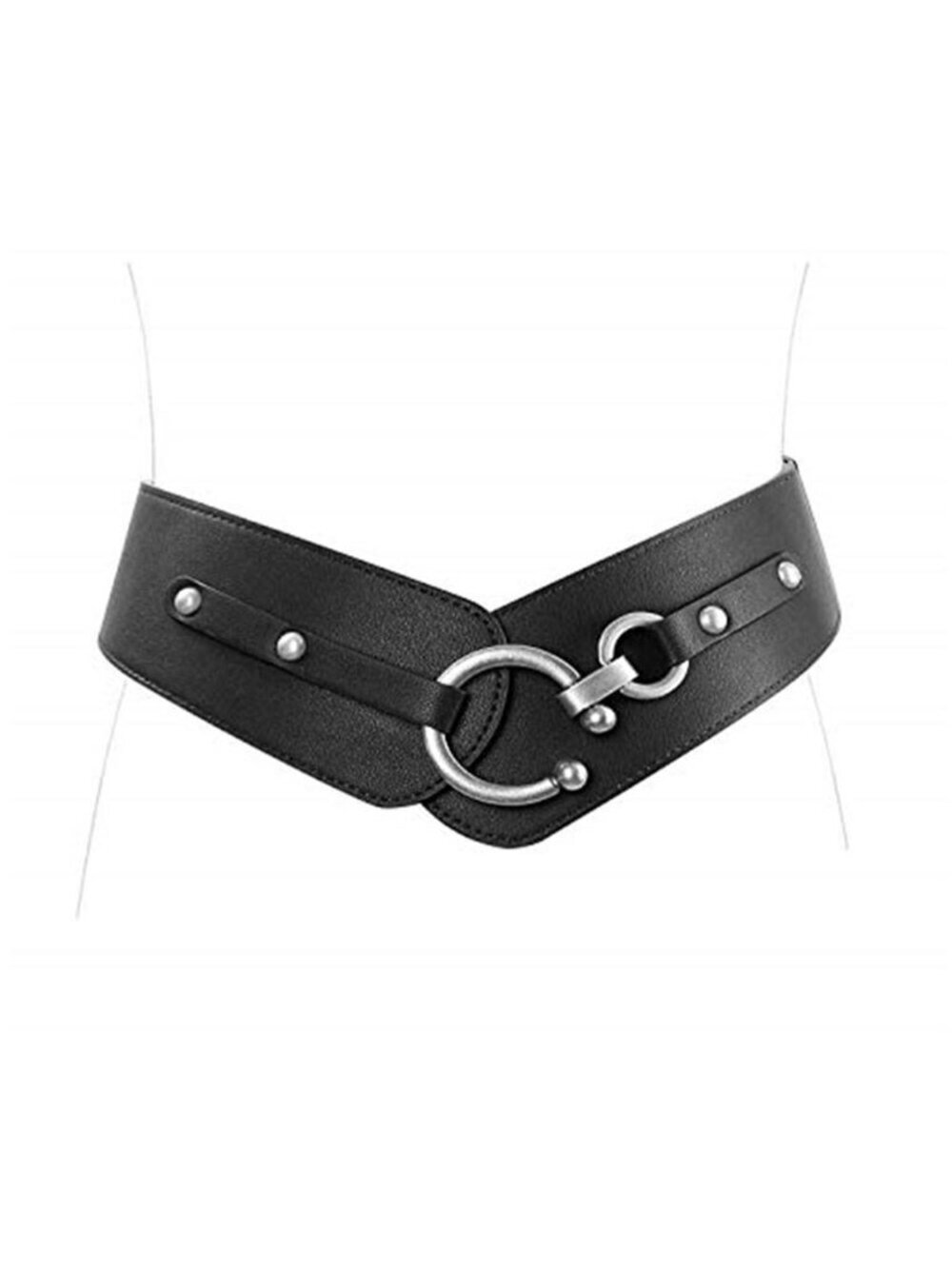 Black Elastic Wide Belt Vintage Style Cinch Stretchy Fashion Vegan Leather Belt